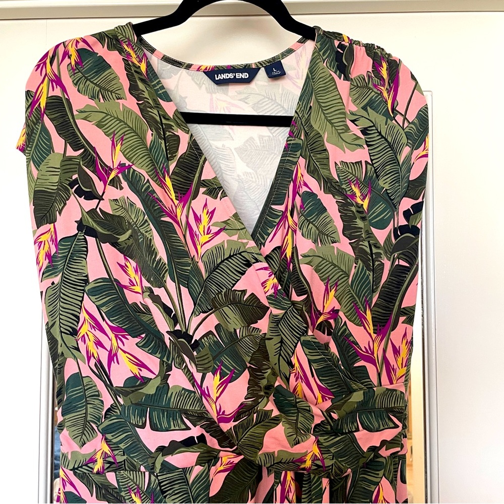 Lands End Tropical Hawaiian Cotton Dress Sz L 14/16 Tall